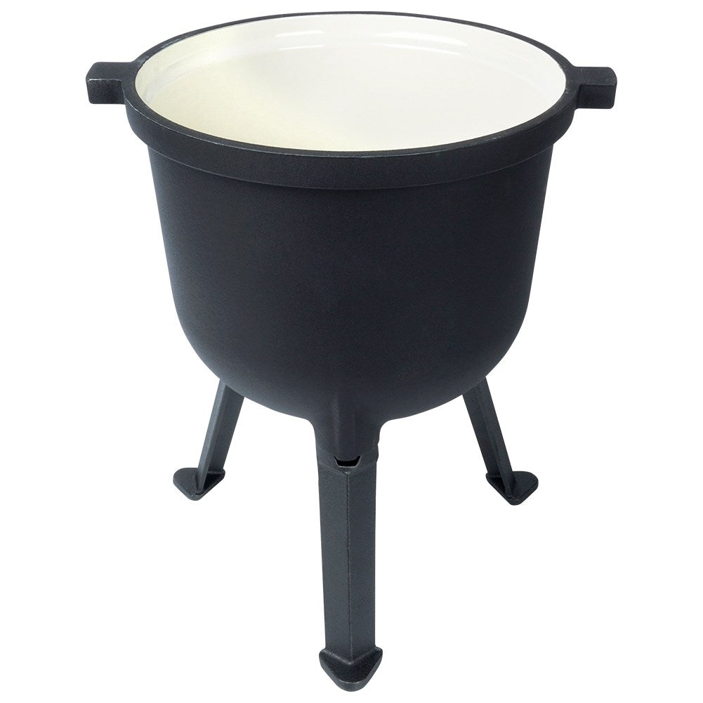 Enamel pot on legs with lid, 8L capacity