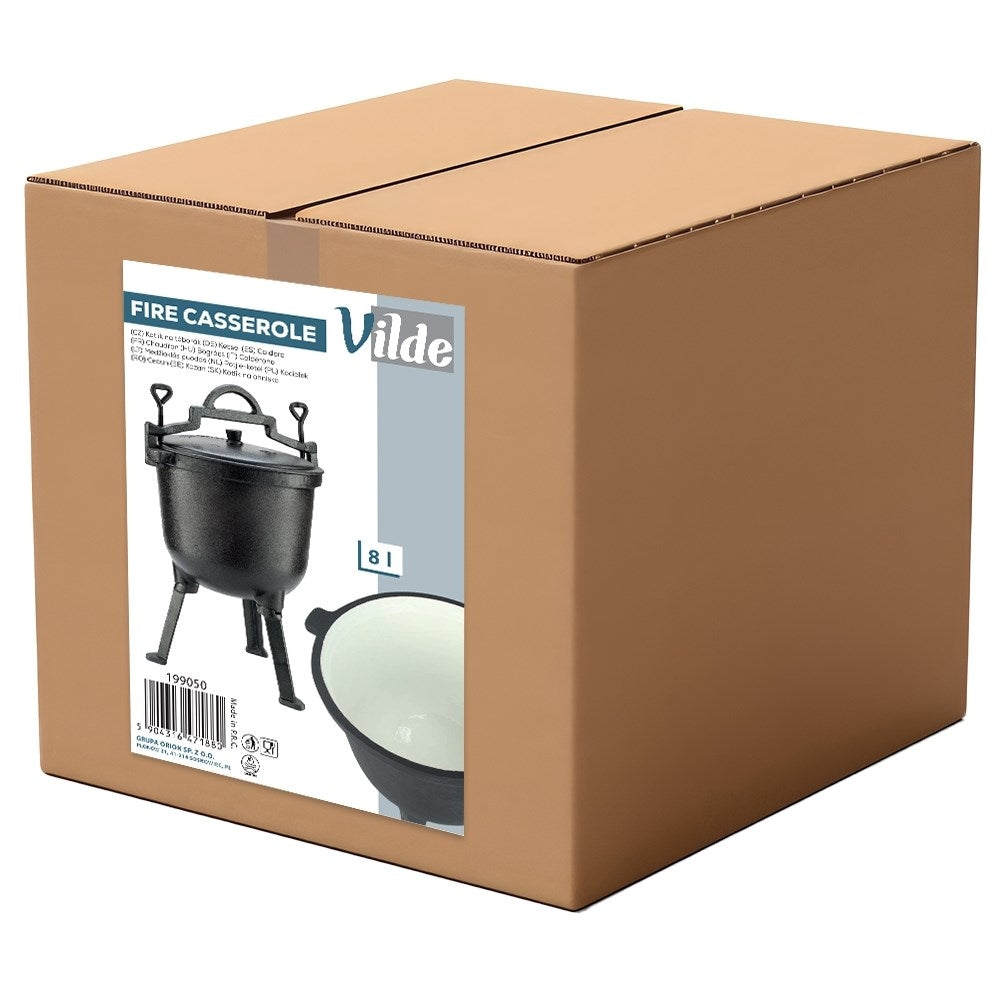Enamel pot on legs with lid, 8L capacity