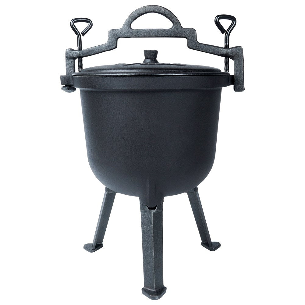 Enamel pot on legs with lid, 8L capacity