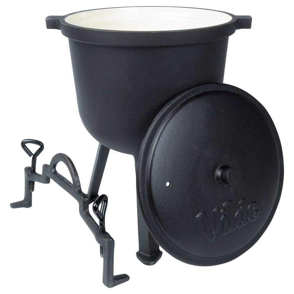 Enamel pot on legs with lid, 8L capacity