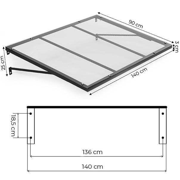 Entrance Door Canopy 140x90 cm, UV Protection, Steel Frame
