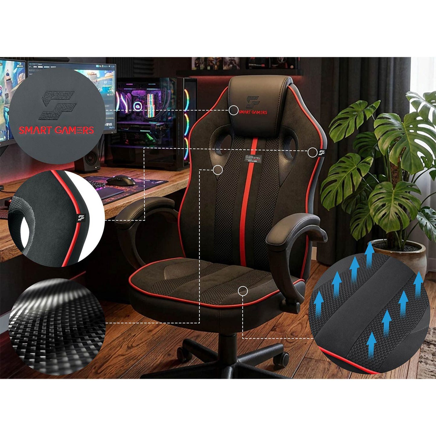 Ergonomic Gaming Chair with Adjustable Height, 360 Swivel