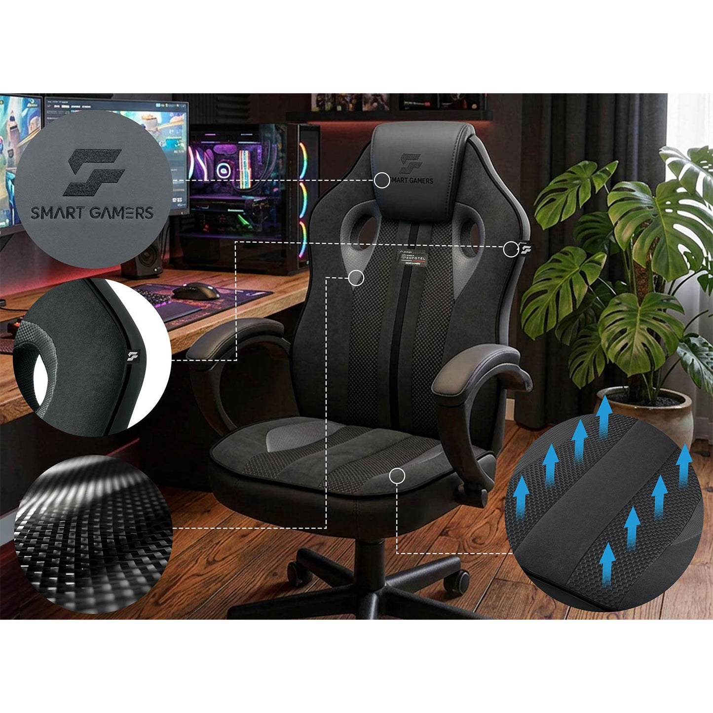 Ergonomic Gaming Chair with Adjustable Height and 360 Swivel