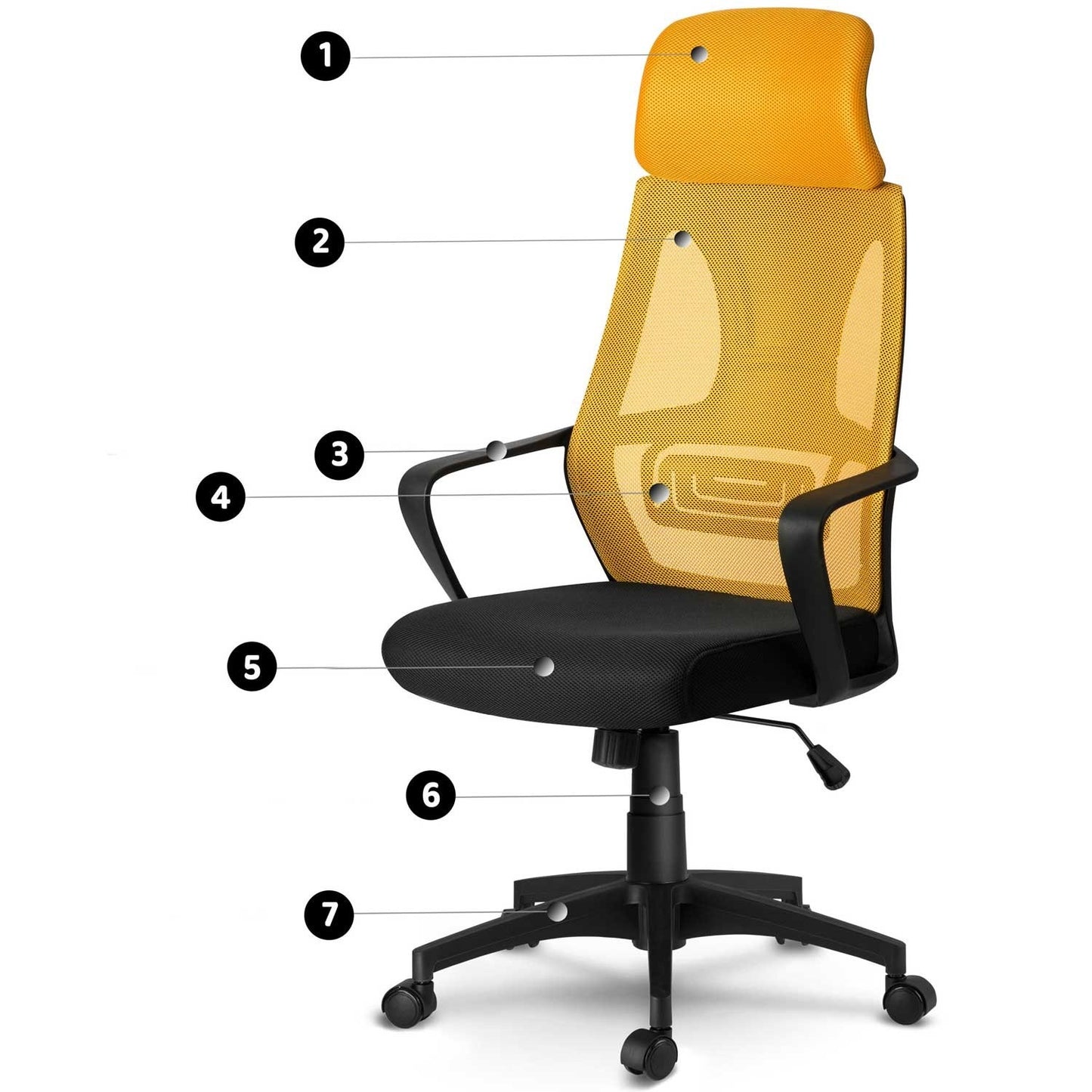 Ergonomic office chair with micro mesh Praga - Yellow