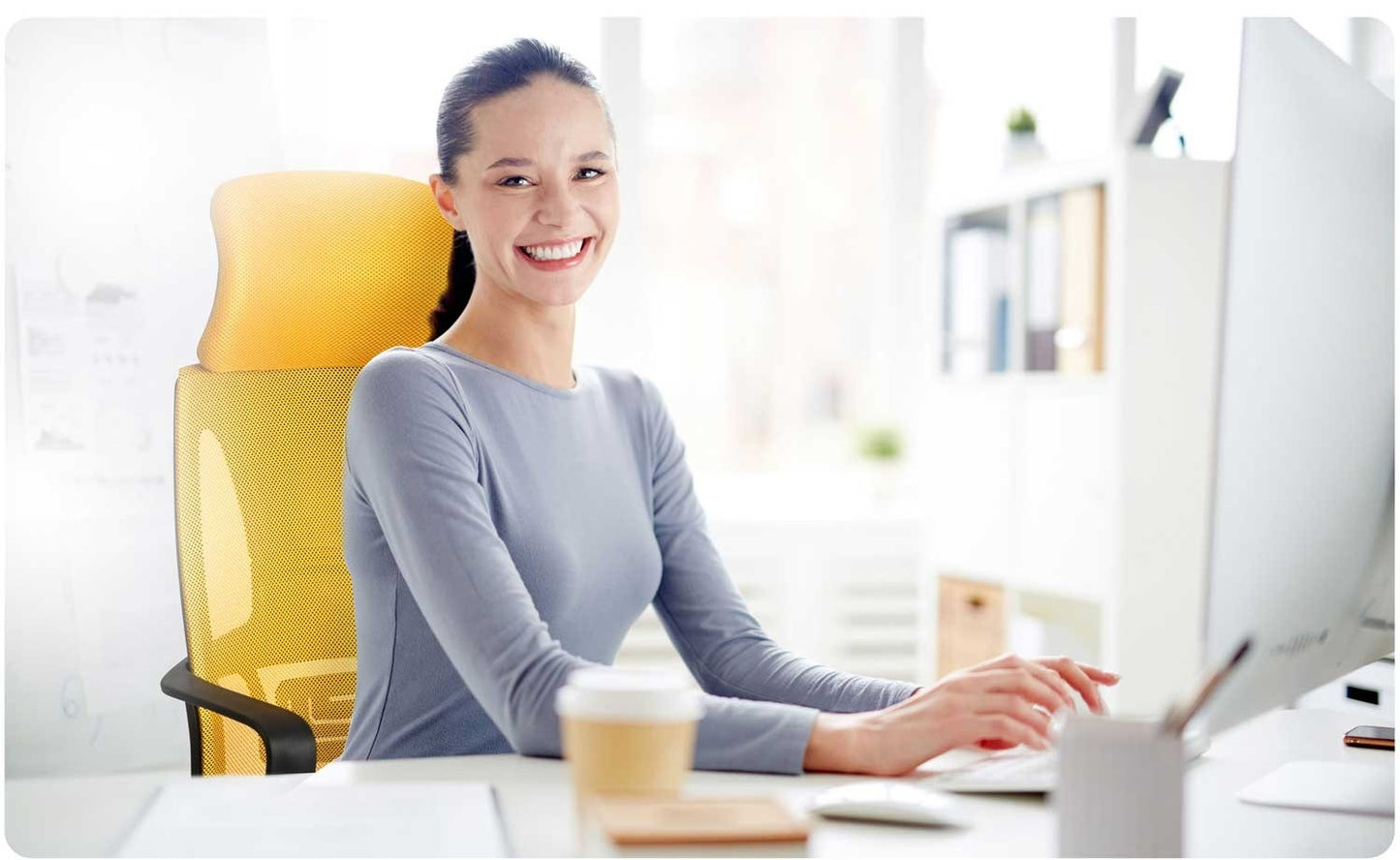Ergonomic office chair with micro mesh Praga - Yellow