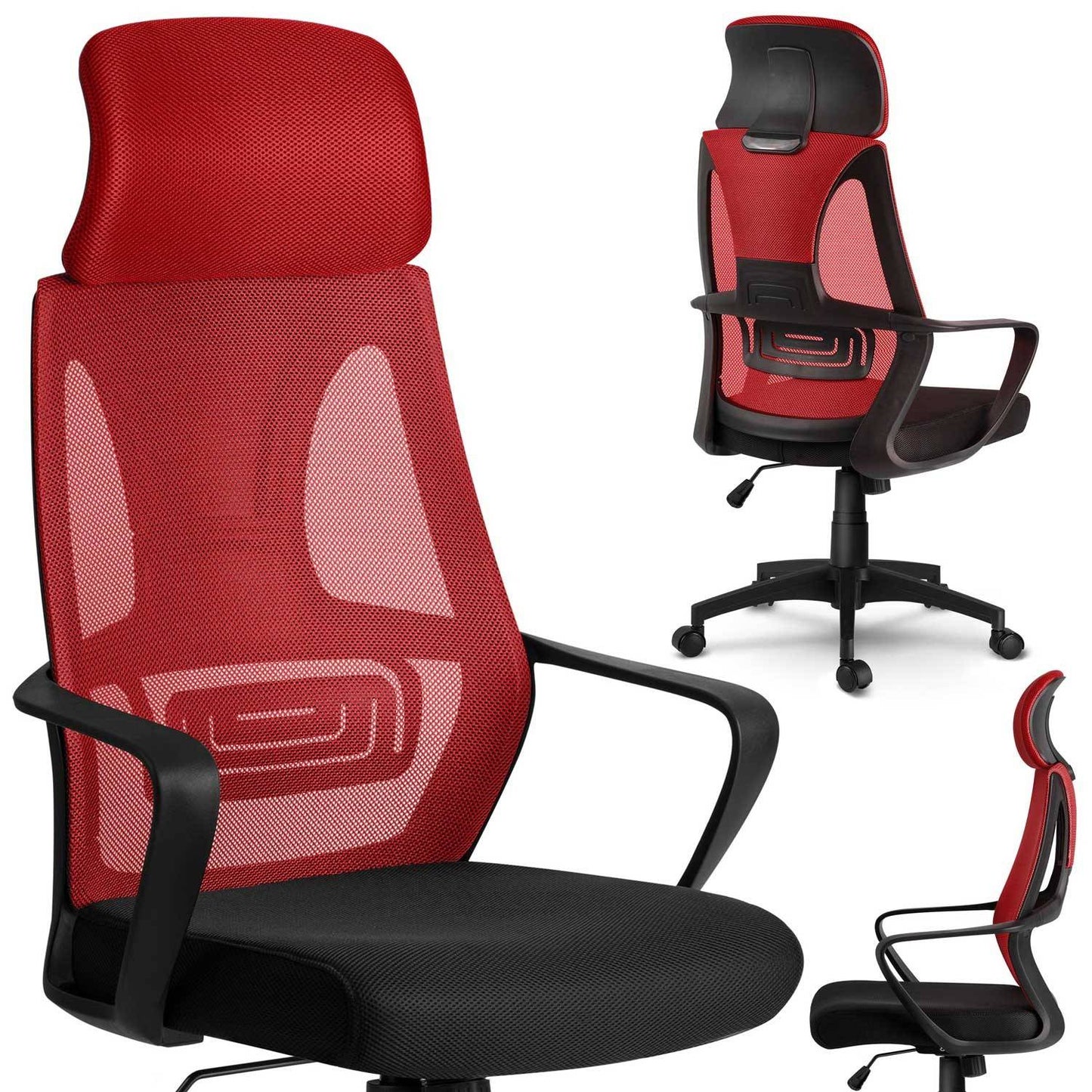 Ergonomic office chair with micromesh Praga - red/black