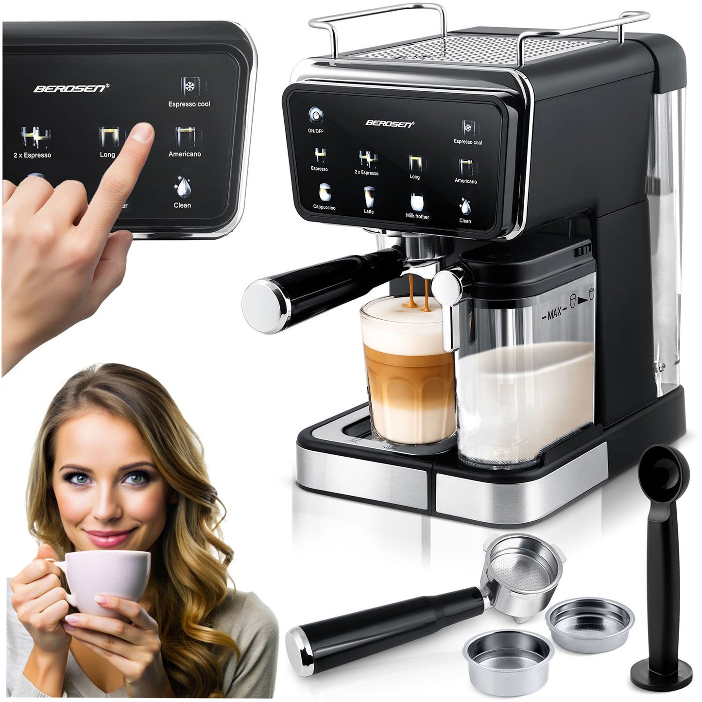 Espresso Machine with Milk Frother, 20 Bar Pressure, Black