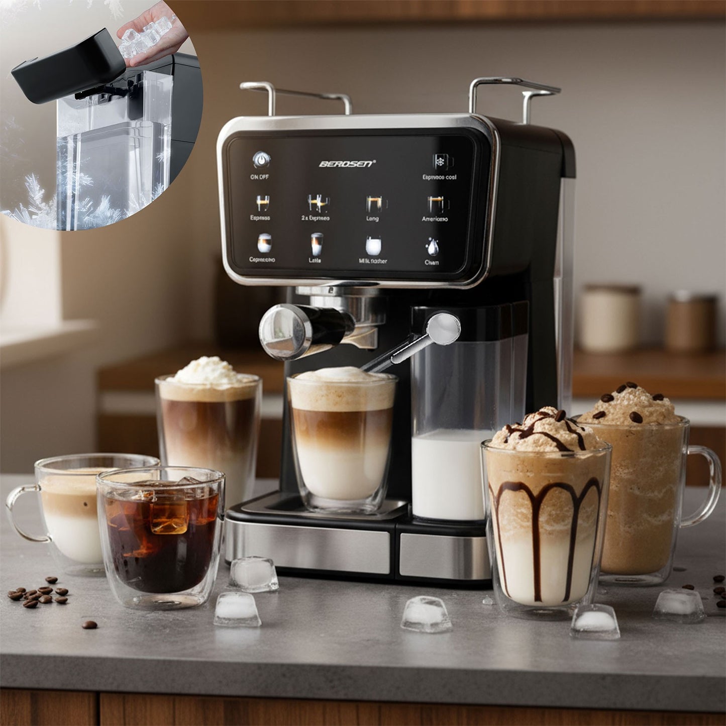 Espresso Machine with Milk Frother, 20 Bar Pressure, Black