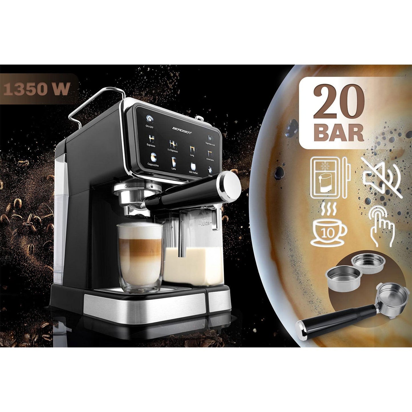 Espresso Machine with Milk Frother, 20 Bar Pressure, Black