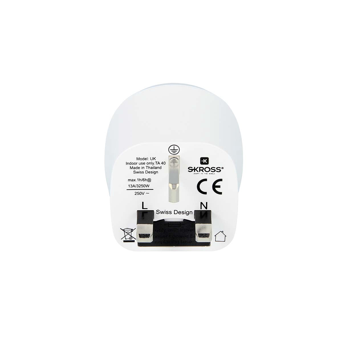 Europe to UK Travel Adapter, Earthed, 2-3 Pole Devices