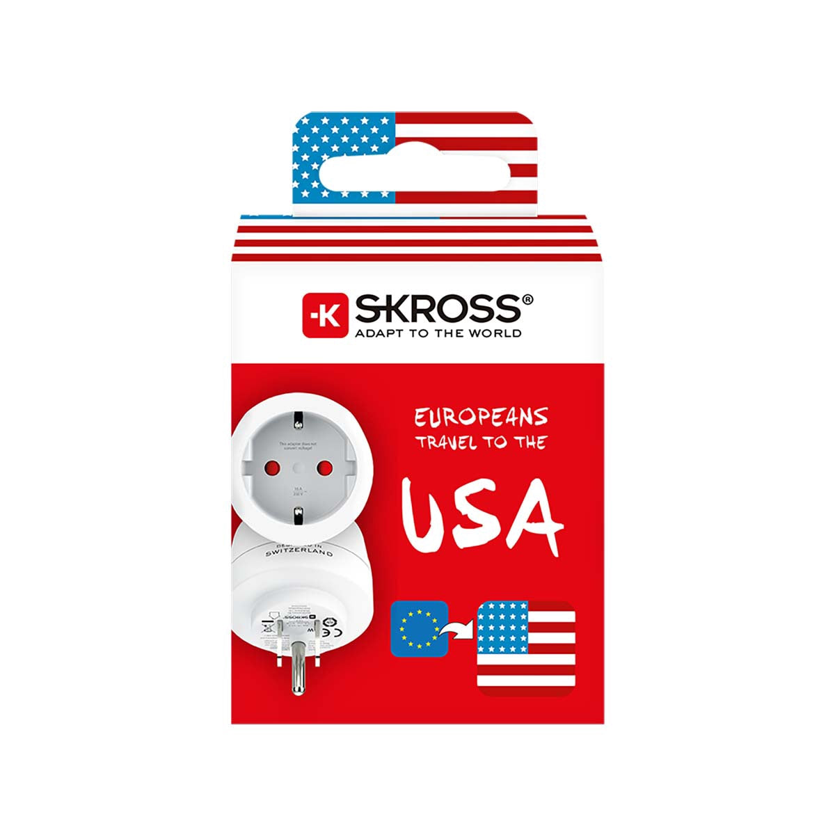 Europe to USA Travel Adapter, Earthed, 2-3 Pole Devices
