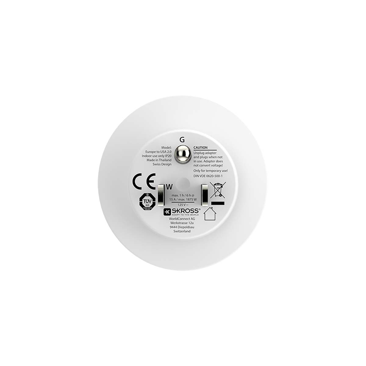 Europe to USA Travel Adapter, Earthed, 2-3 Pole Devices