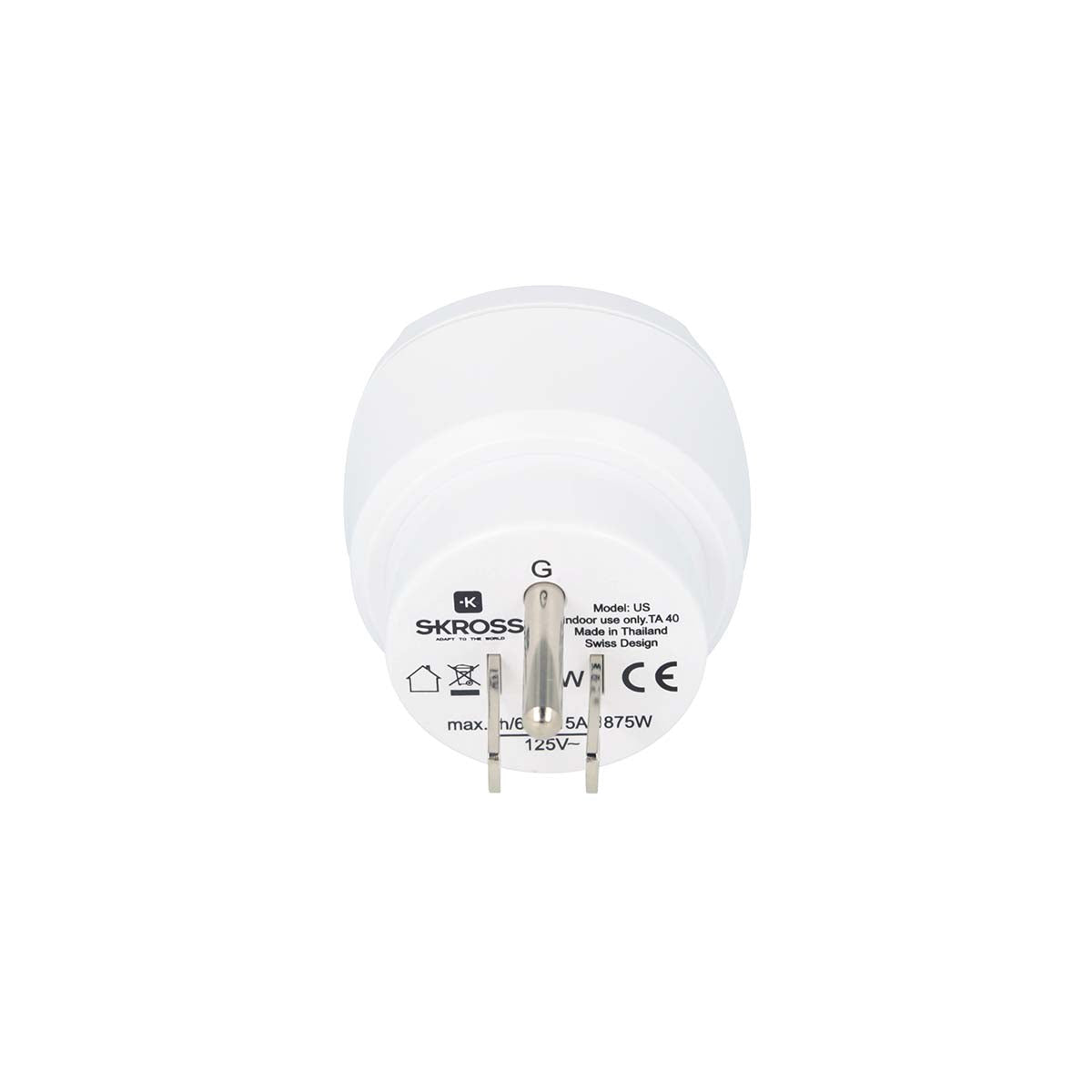 Europe to USA Travel Adapter, Earthed, 2-3 Pole Devices