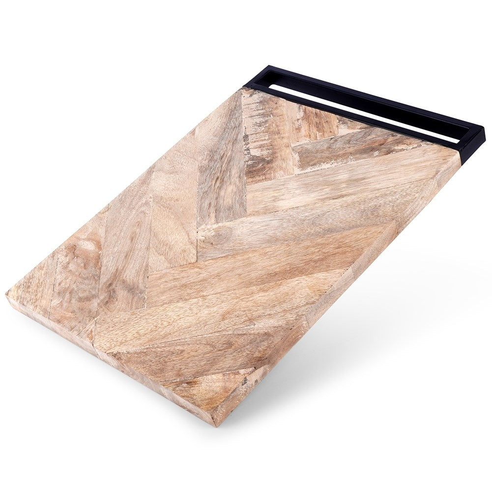 Exclusive Mango Wood Cutting Board with Black Metal Handle