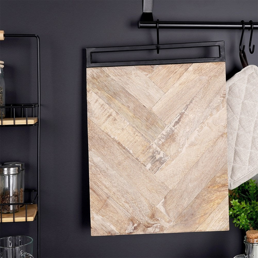 Exclusive Mango Wood Cutting Board with Black Metal Handle
