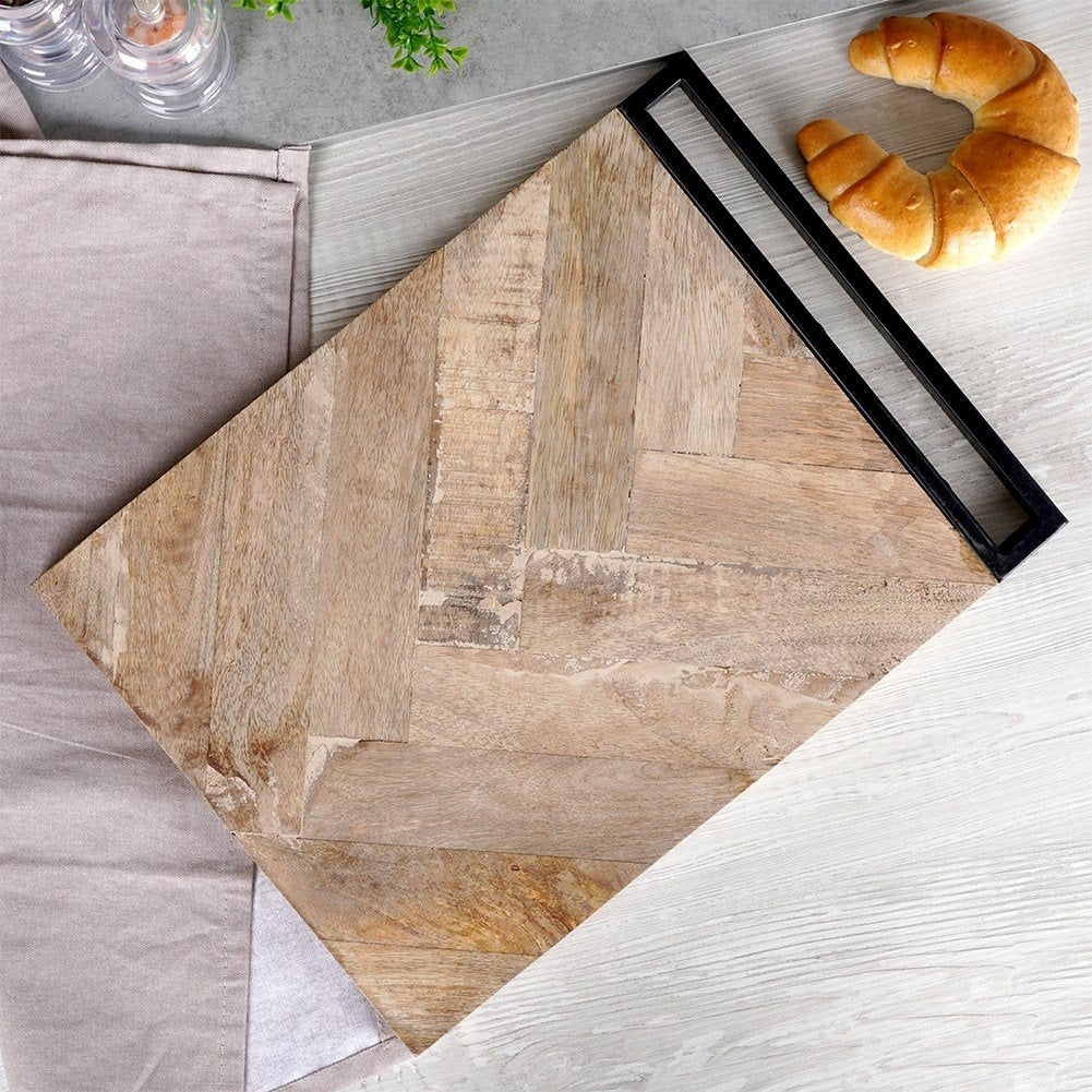 Exclusive Mango Wood Cutting Board with Black Metal Handle