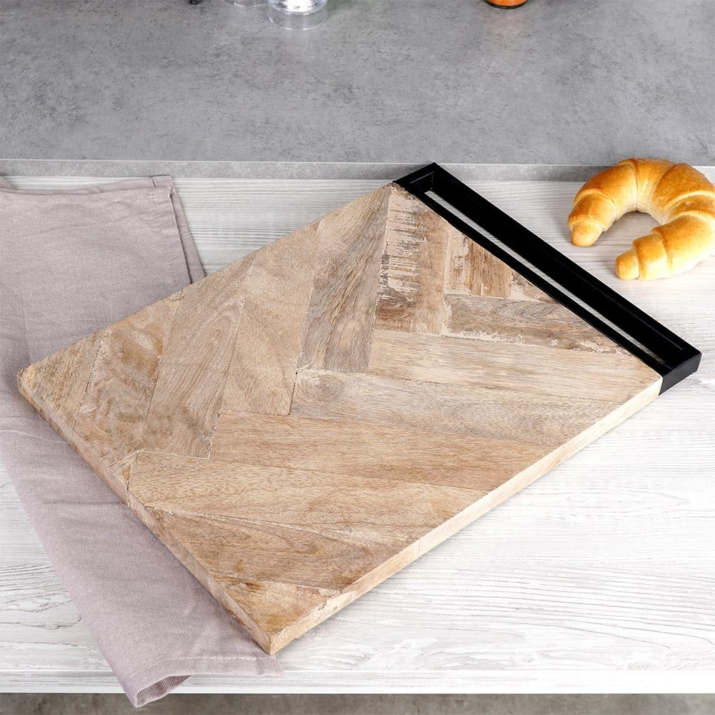 Exclusive Mango Wood Cutting Board with Black Metal Handle