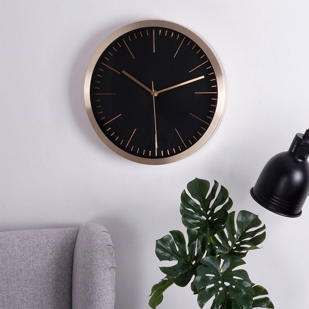 Exclusive Wall Clock 30cm Black Dial Golden Frames