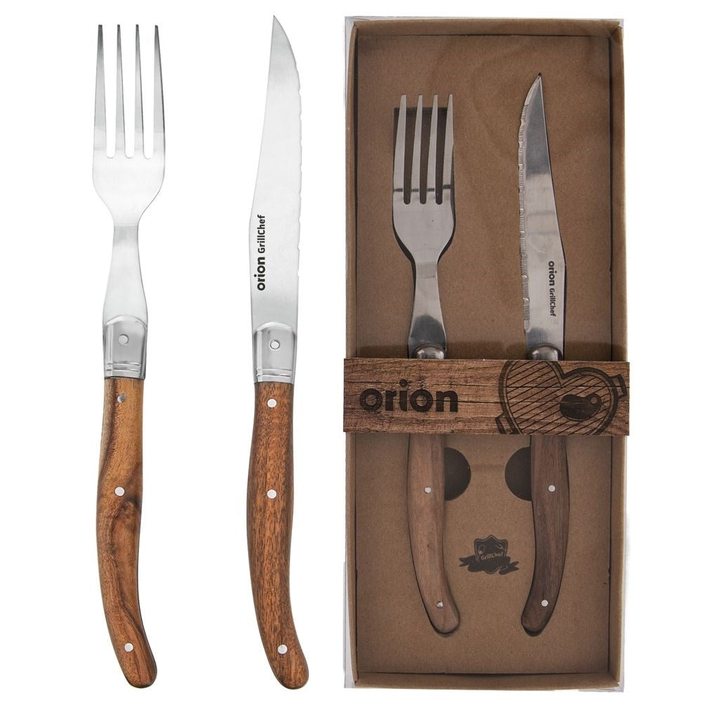 Exclusive cutlery set for steak and pizza in stainless steel