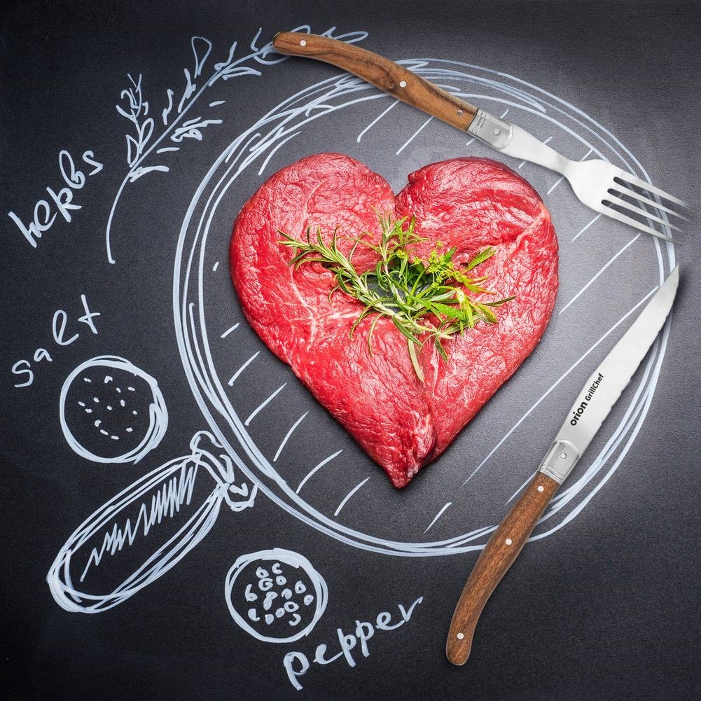 Exclusive cutlery set for steak and pizza in stainless steel