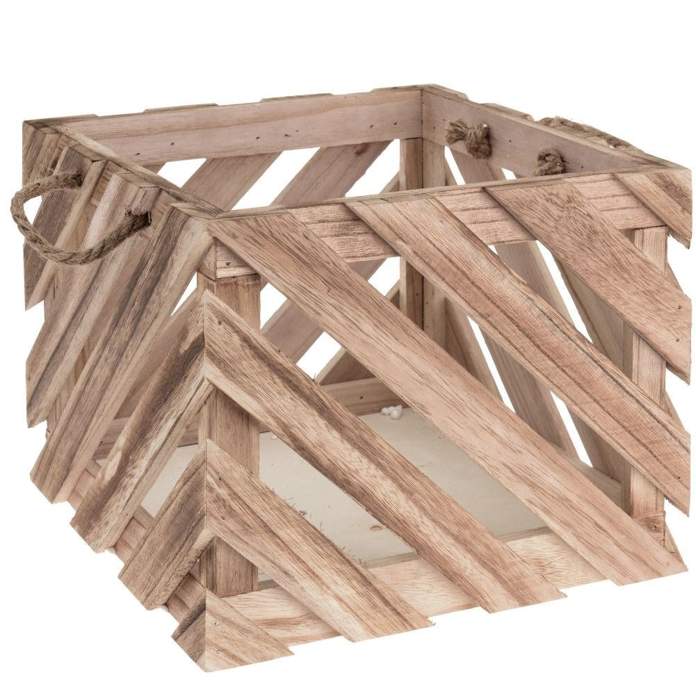Exclusive wooden box with sturdy planks and durable rope handles