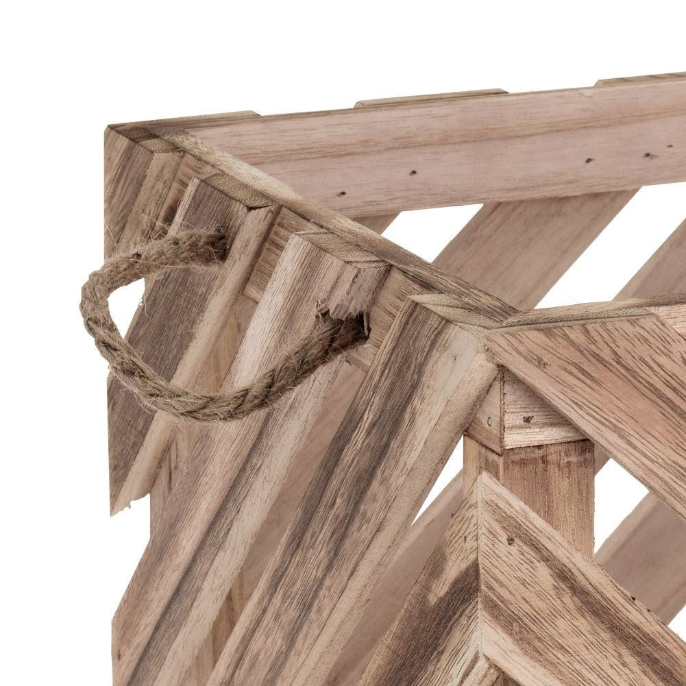 Exclusive wooden box with sturdy planks and durable rope handles