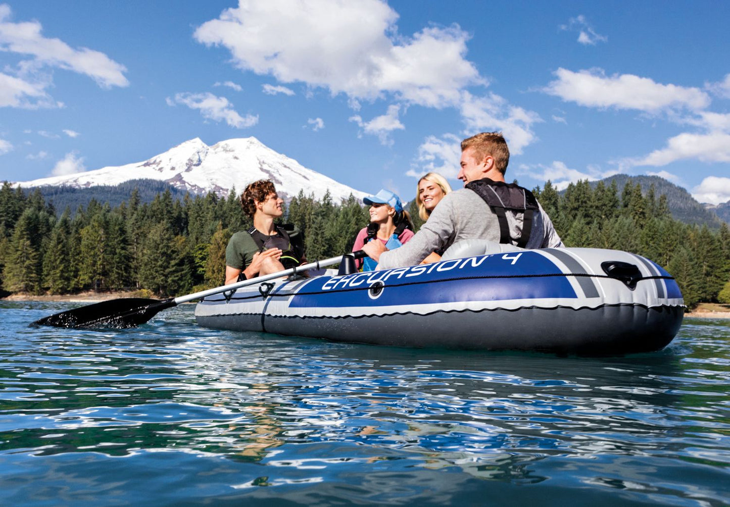 Excursion 4-person fishing pontoon with oars and pump