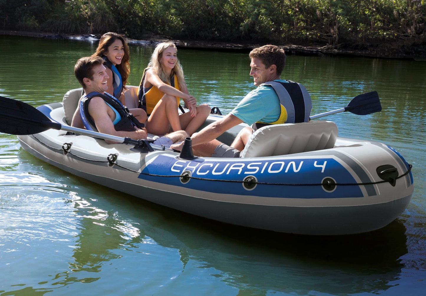 Excursion 4-person fishing pontoon with oars and pump
