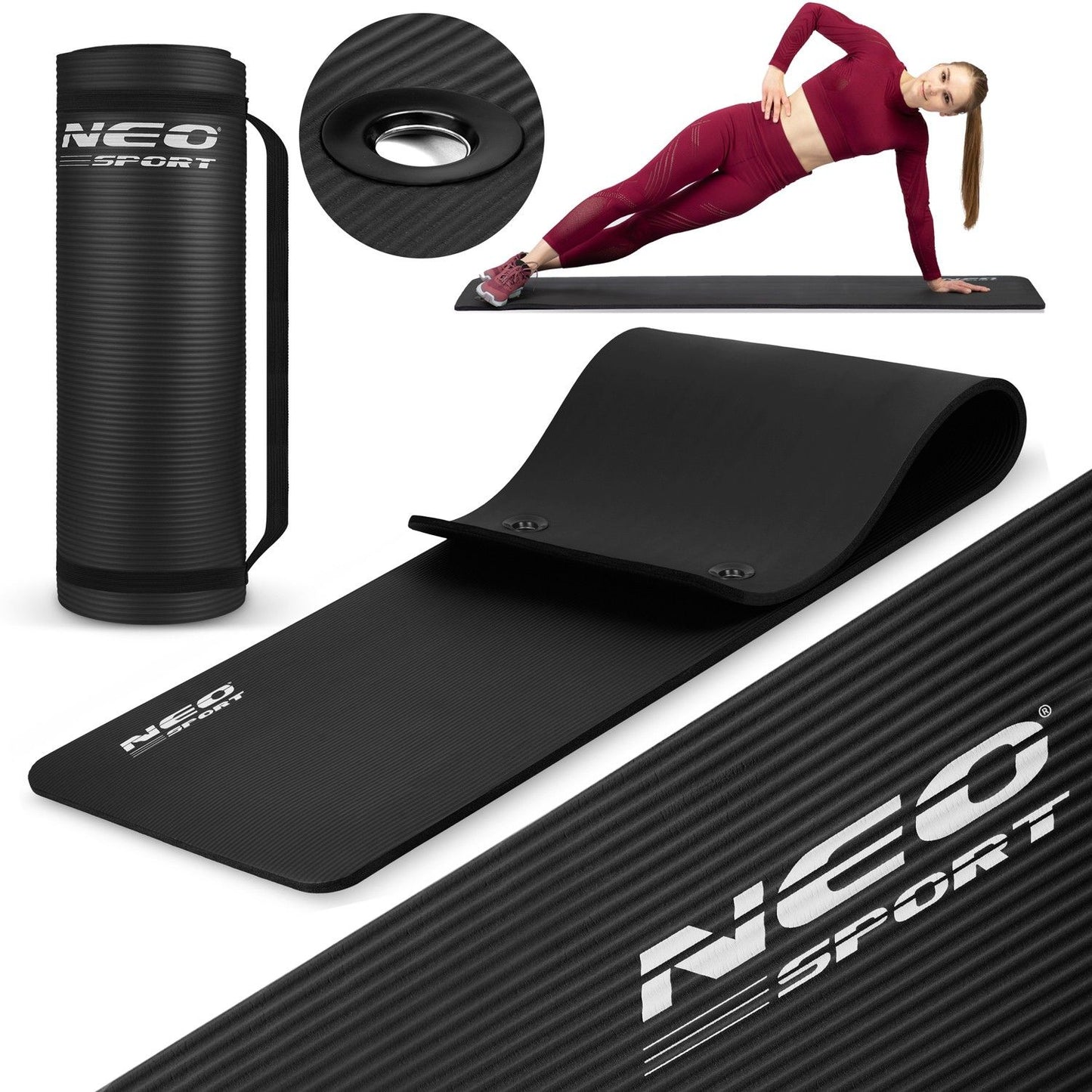 Exercise mat with holes, thick 183 x 60 cm Neo-Sport - 192000 black