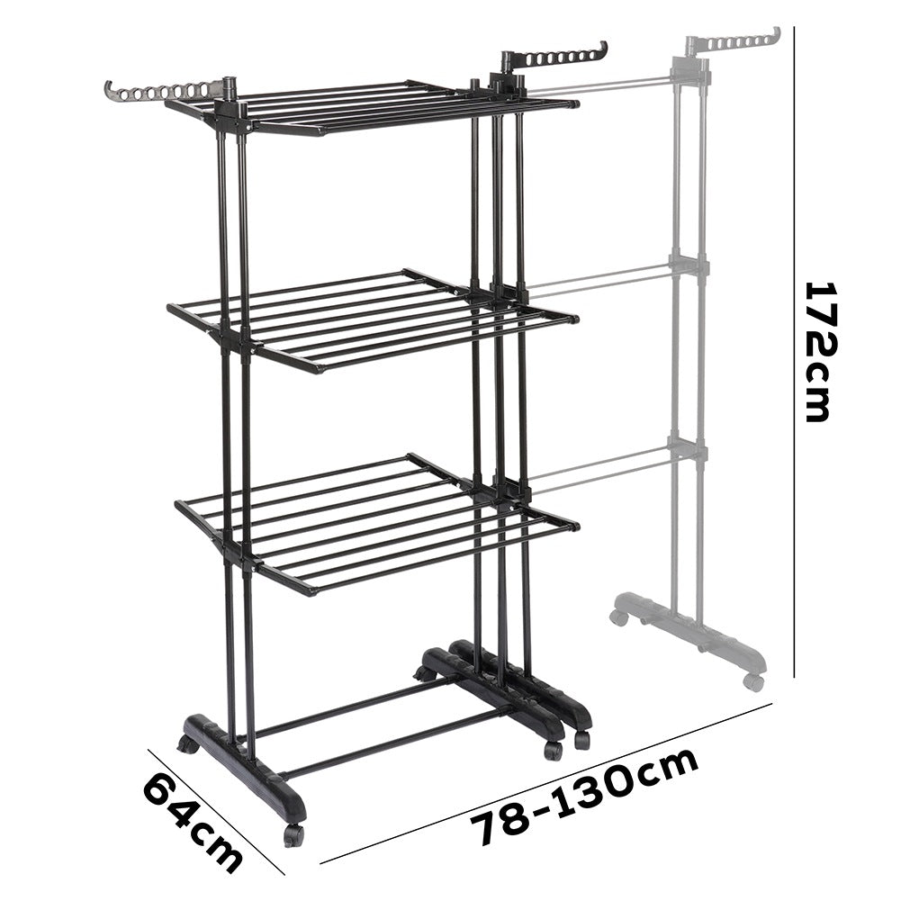 Expandable Black Metal Clothes Dryer Rack XXL 78-130x64x172 cm