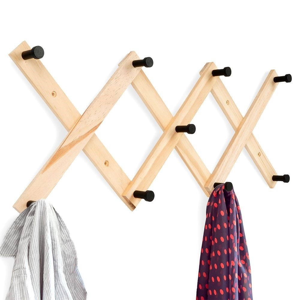 Expandable Clothes Hanger with 9 Black Wooden Hooks