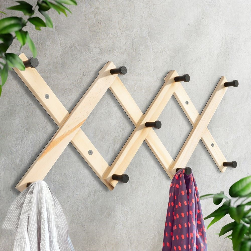 Expandable Clothes Hanger with 9 Black Wooden Hooks