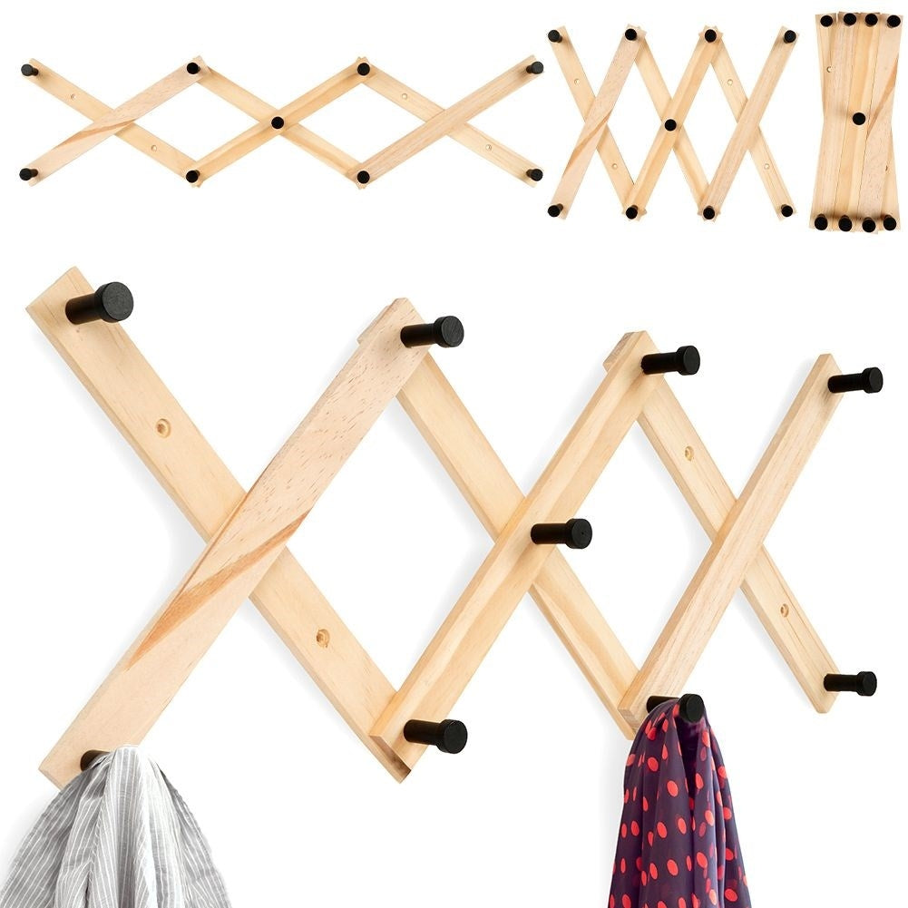 Expandable Clothes Hanger with 9 Black Wooden Hooks