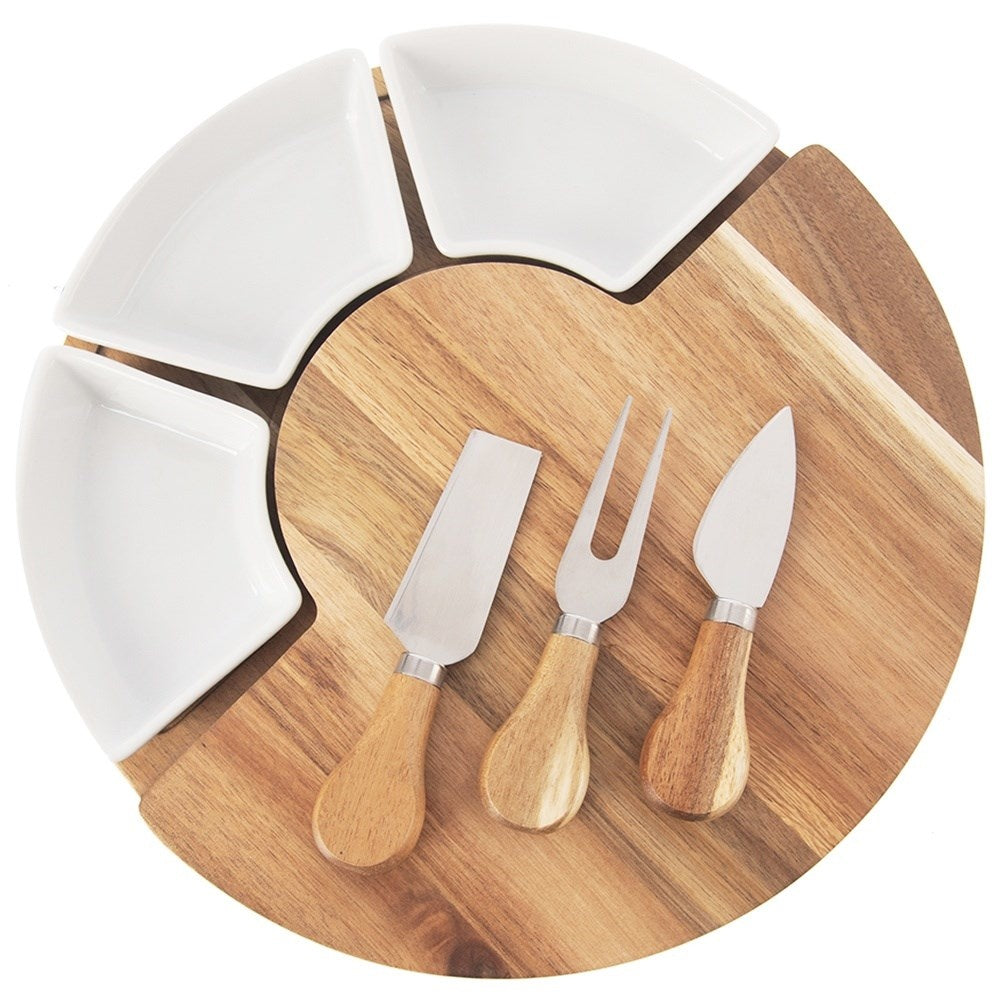 Extendable Cheese Tray with Knives and Ceramic Plates
