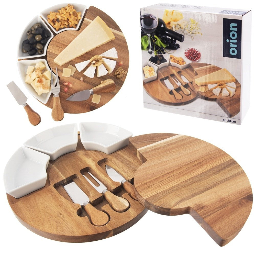 Extendable Cheese Tray with Knives and Ceramic Plates
