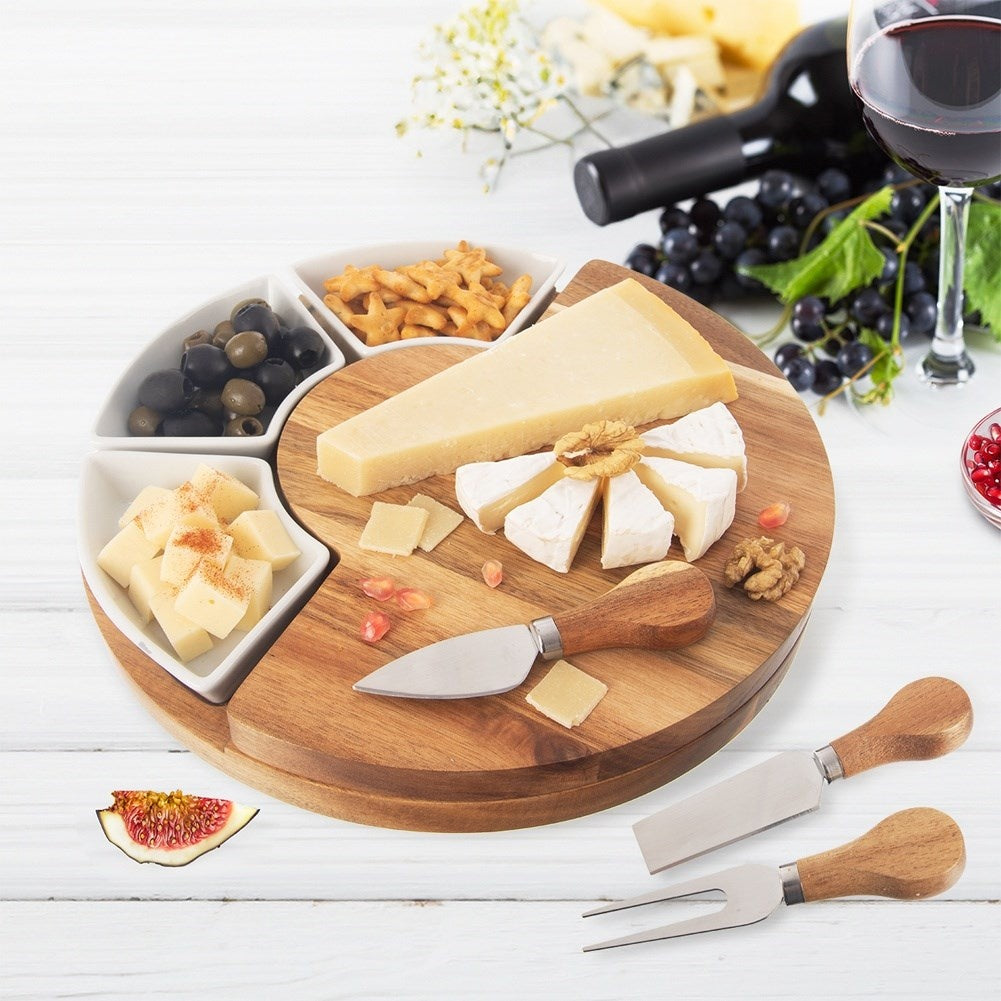 Extendable Cheese Tray with Knives and Ceramic Plates