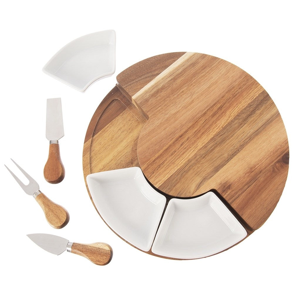 Extendable Cheese Tray with Knives and Ceramic Plates