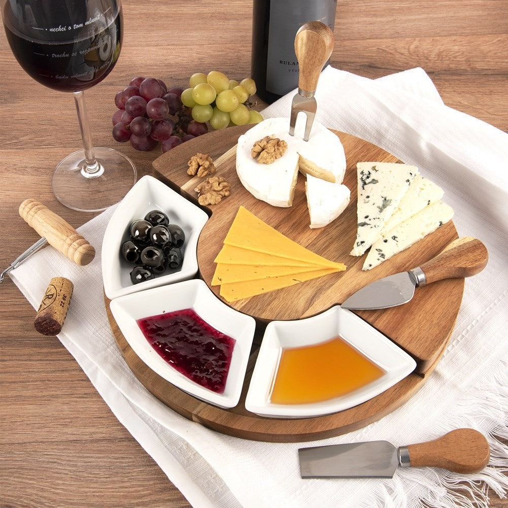 Extendable Cheese Tray with Knives and Ceramic Plates