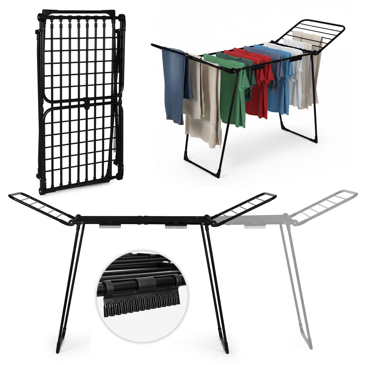 Extendable Clothes Drying Rack, 27m, Foldable, Black