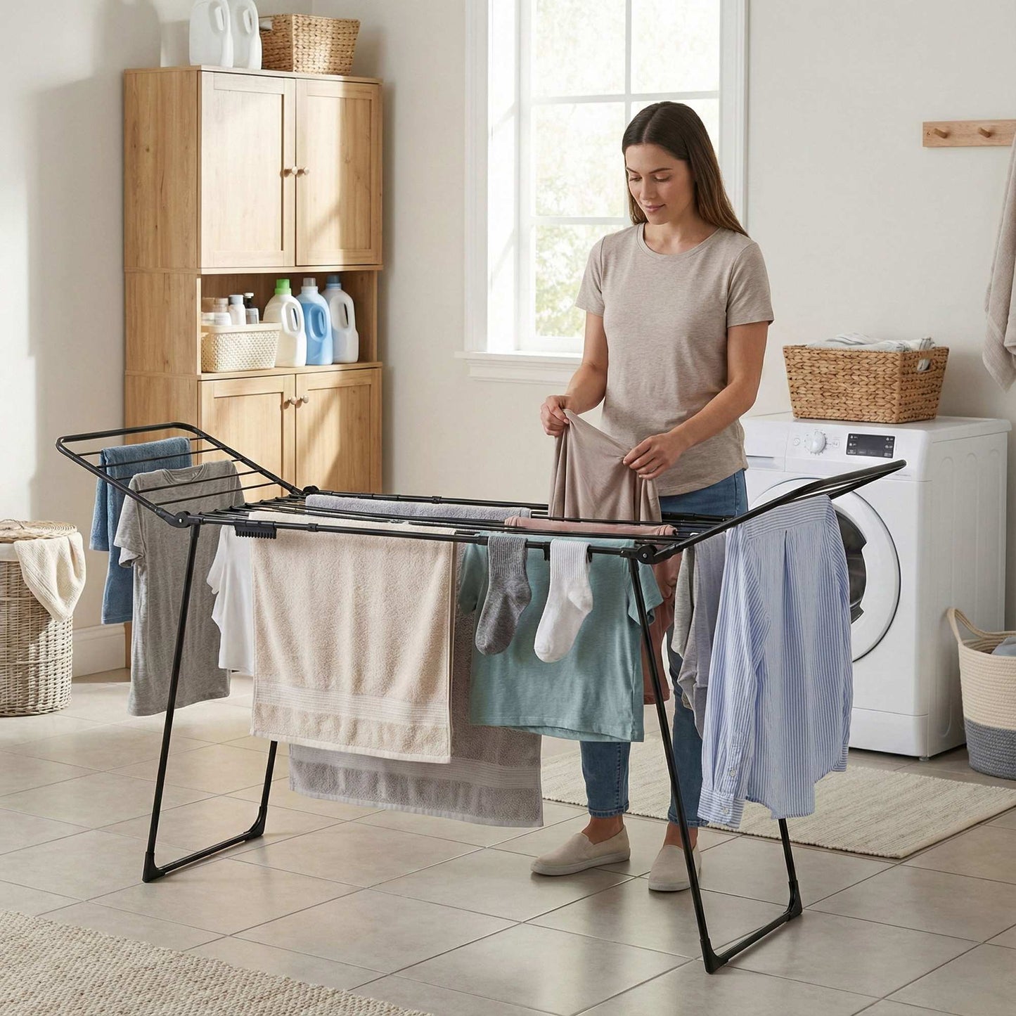 Extendable Clothes Drying Rack, 27m, Foldable, Black