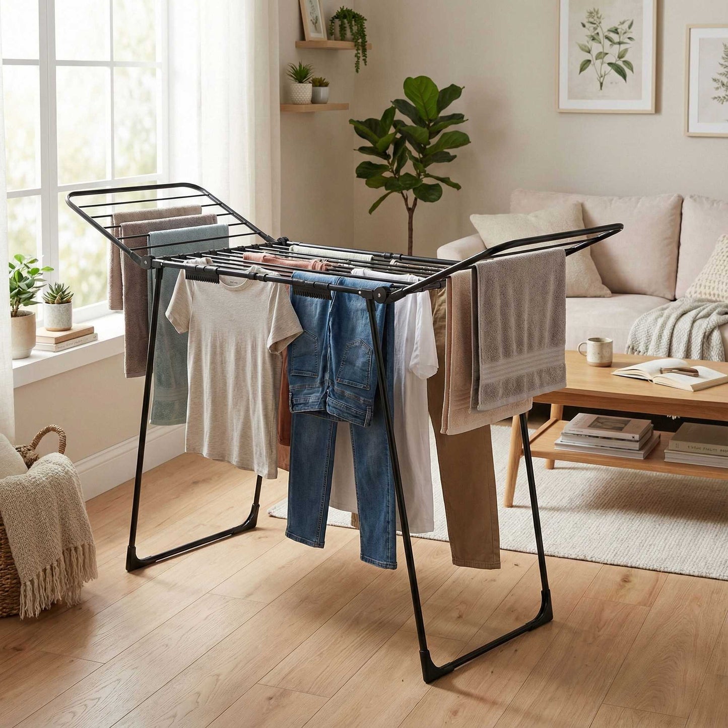 Extendable Clothes Drying Rack, 27m, Foldable, Black