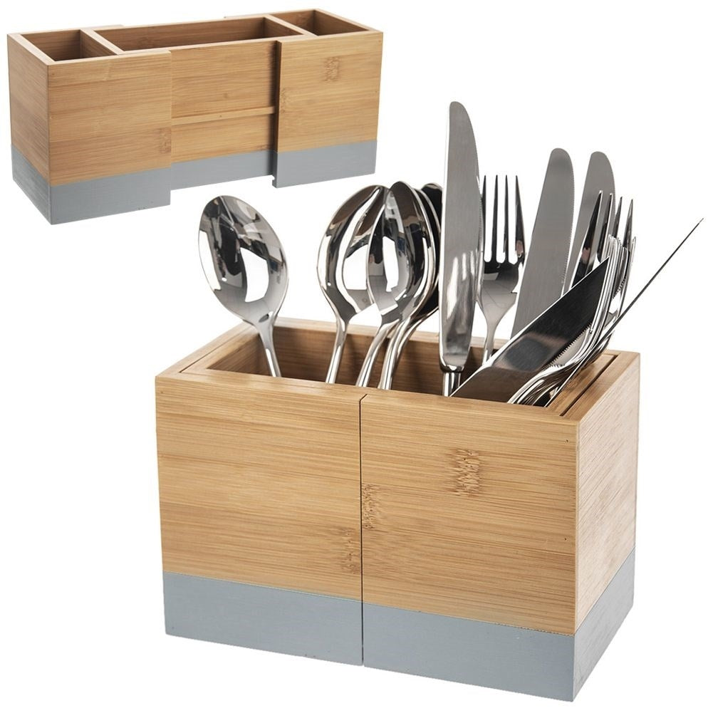 Extendable Cutlery and Kitchen Utensil Rack in Bamboo