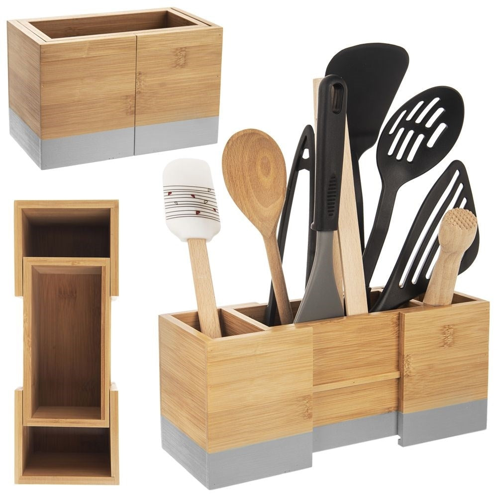 Extendable Cutlery and Kitchen Utensil Rack in Bamboo