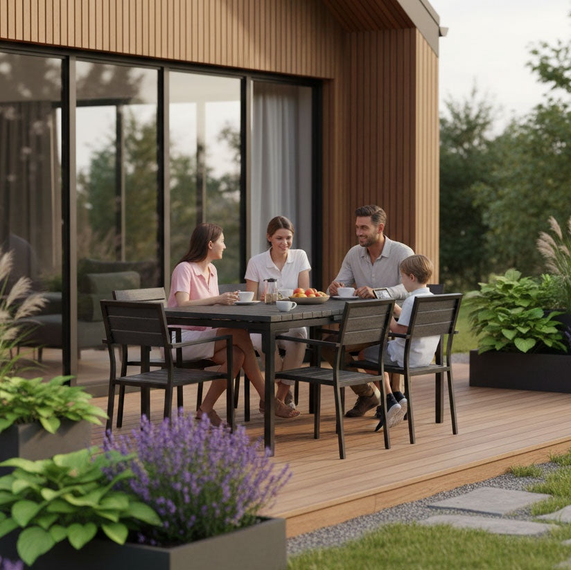 Extendable Garden Table for 12, 180–240 cm, Steel & HDPE