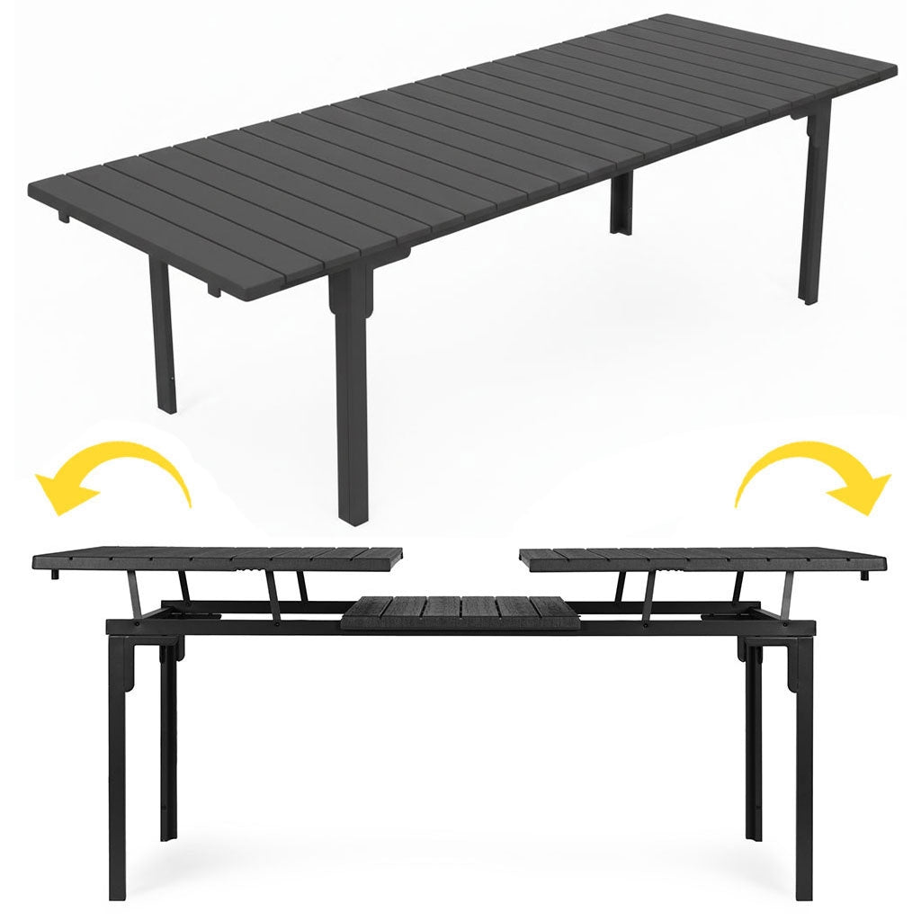 Extendable Garden Table for 12, 180–240 cm, Steel & HDPE