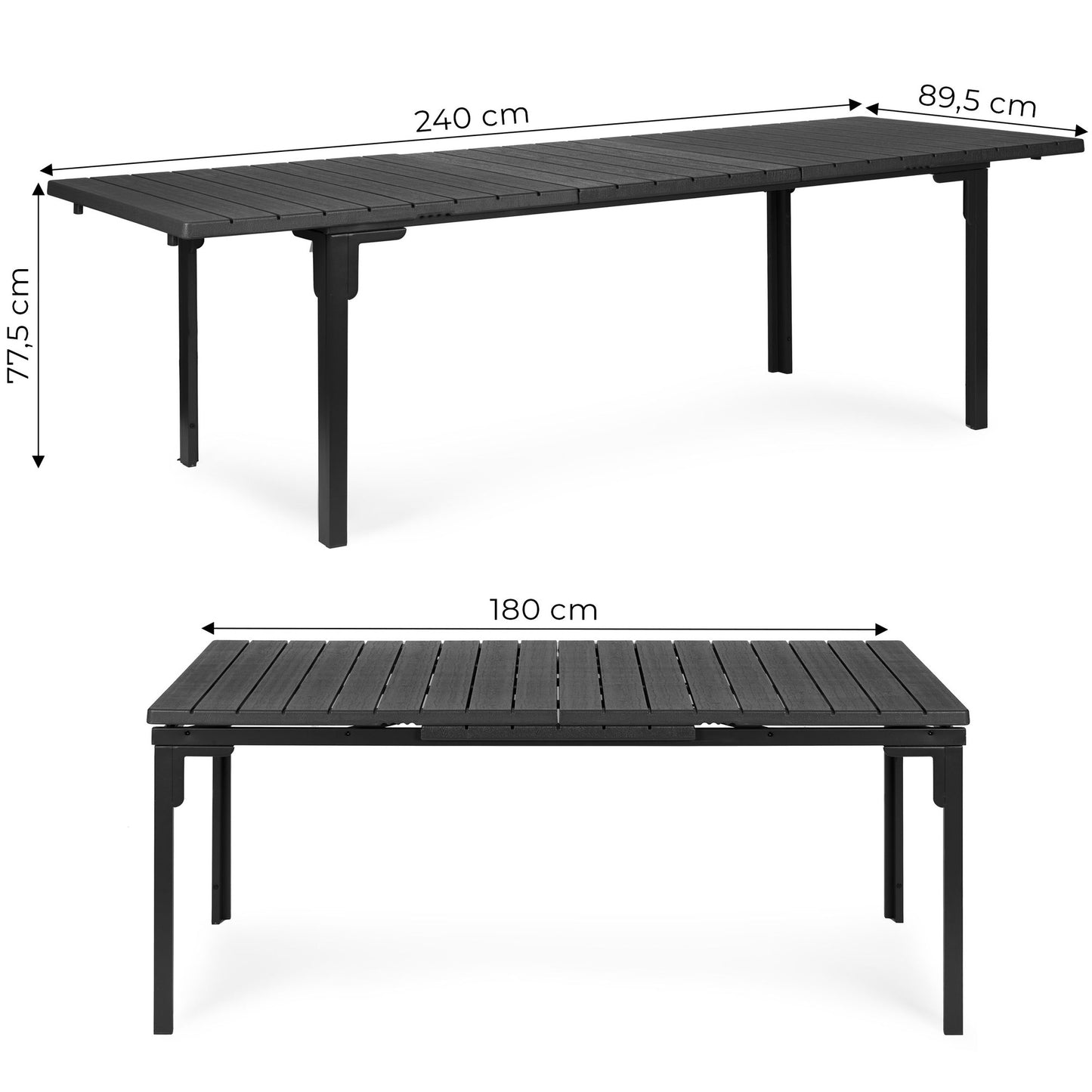 Extendable Garden Table for 12, 180–240 cm, Steel & HDPE