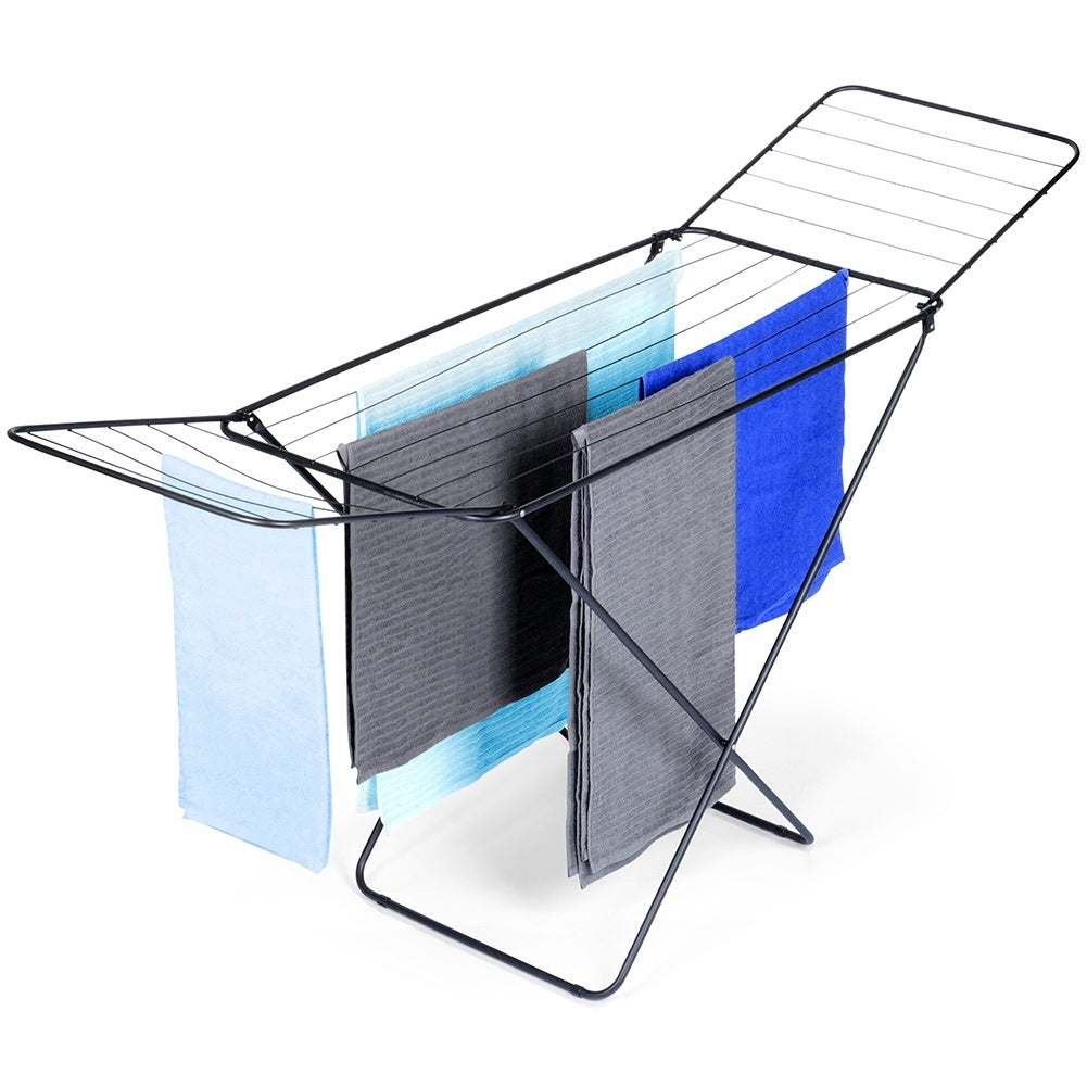 Extendable black metal indoor/outdoor drying rack