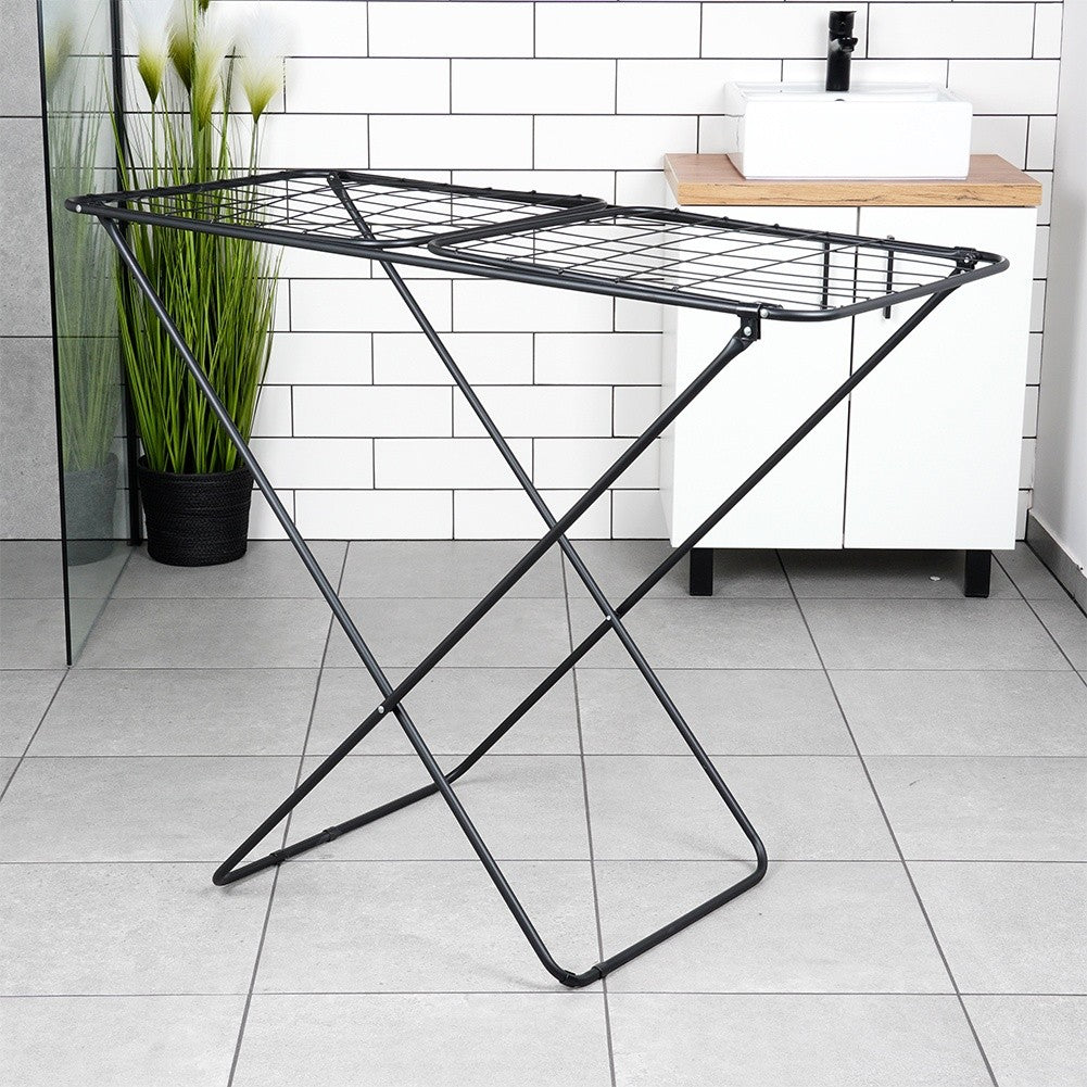 Extendable black metal indoor/outdoor drying rack