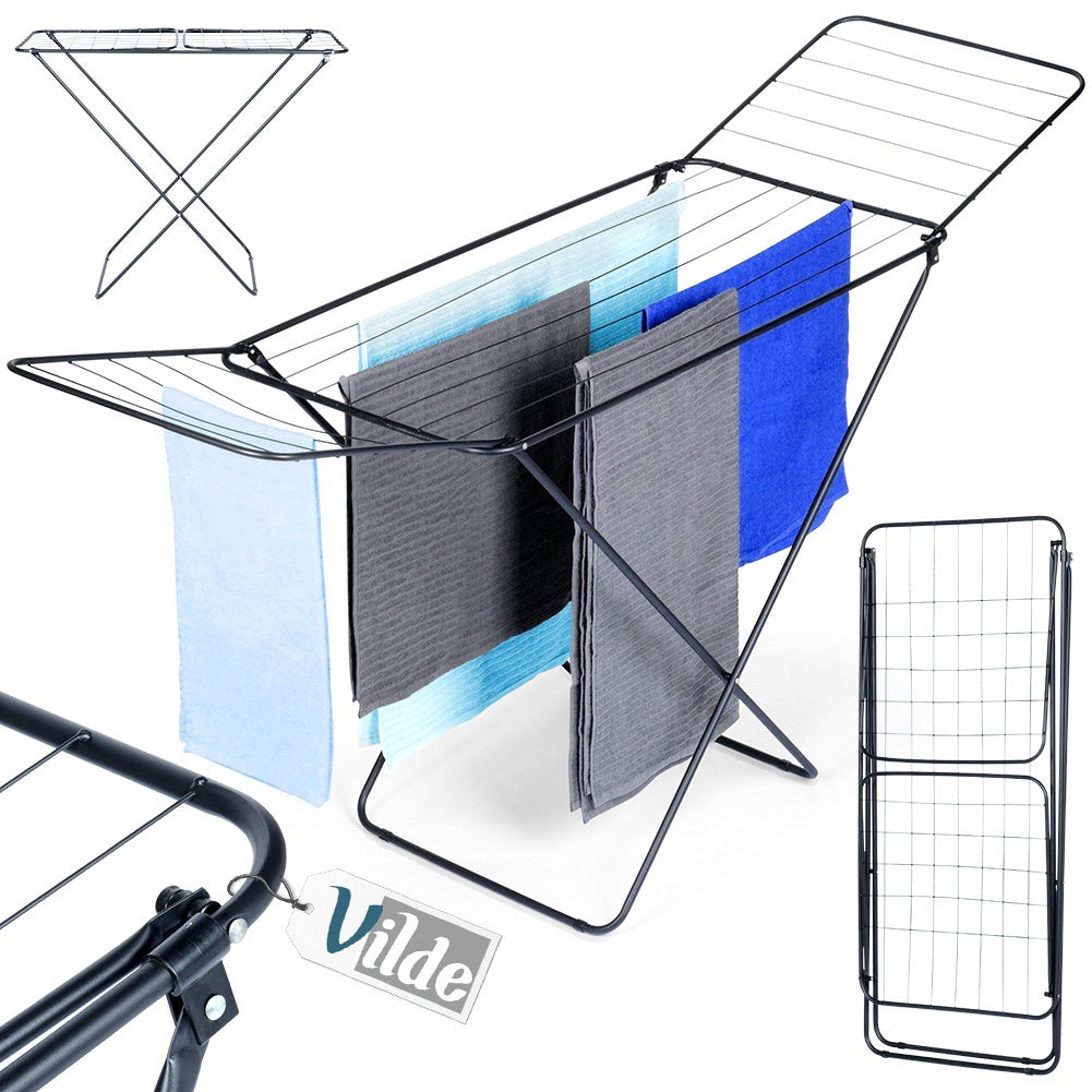 Extendable black metal indoor/outdoor drying rack