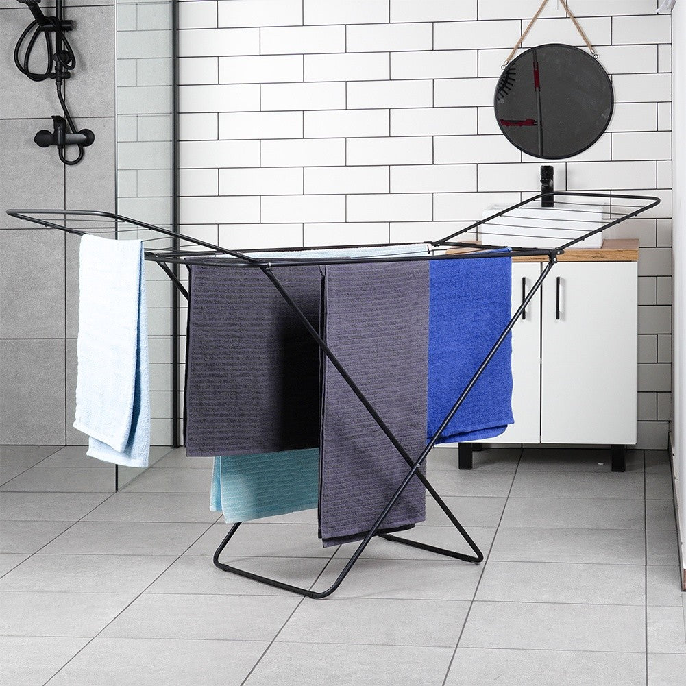 Extendable black metal indoor/outdoor drying rack